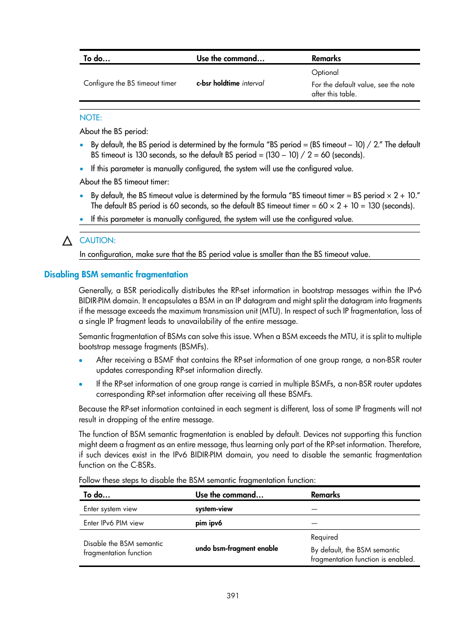 Disabling bsm semantic fragmentation | H3C Technologies H3C S10500 Series Switches User Manual | Page 406 / 467