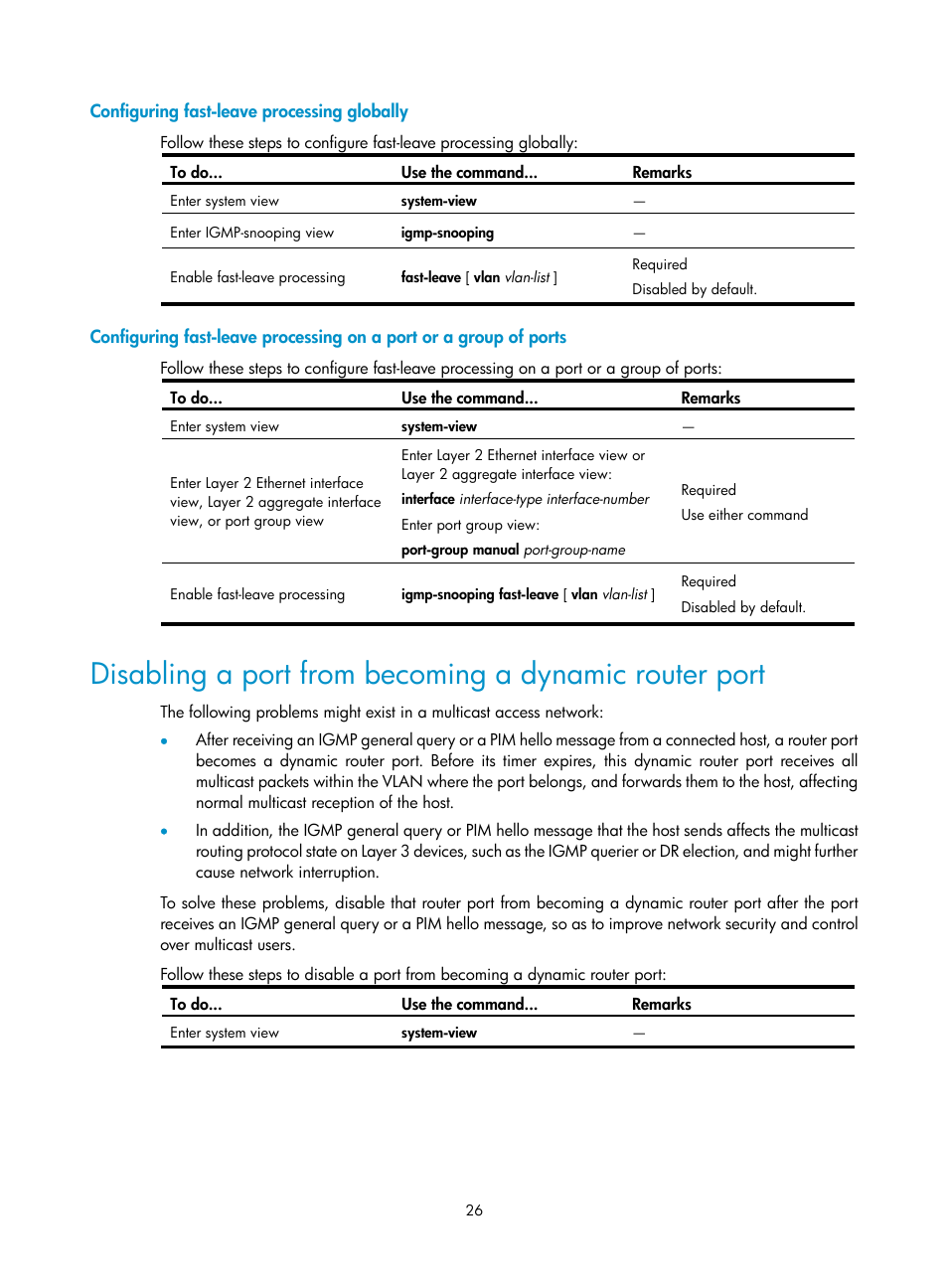 Configuring fast-leave processing globally | H3C Technologies H3C S10500 Series Switches User Manual | Page 41 / 467