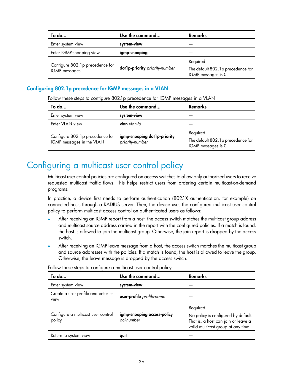 Configuring a multicast user control policy | H3C Technologies H3C S10500 Series Switches User Manual | Page 51 / 467