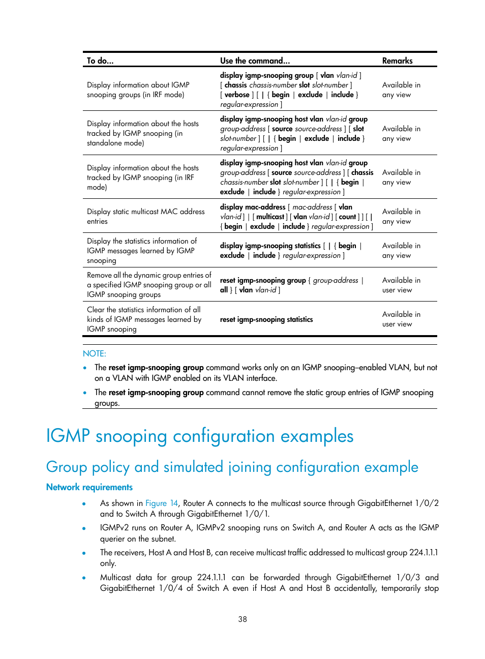 Igmp snooping configuration examples, Network requirements | H3C Technologies H3C S10500 Series Switches User Manual | Page 53 / 467