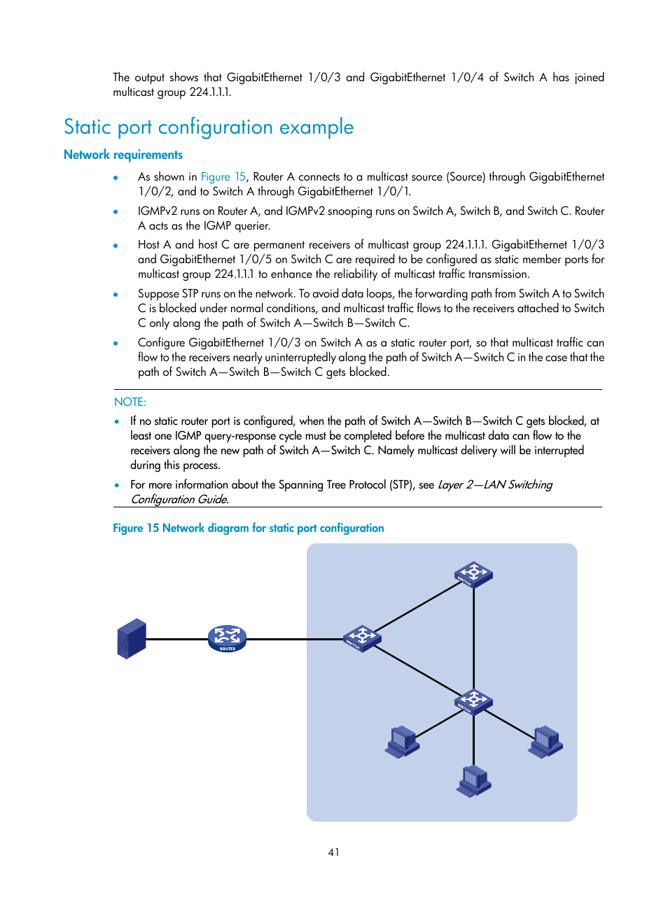 Static port configuration example, Network requirements | H3C Technologies H3C S10500 Series Switches User Manual | Page 56 / 467