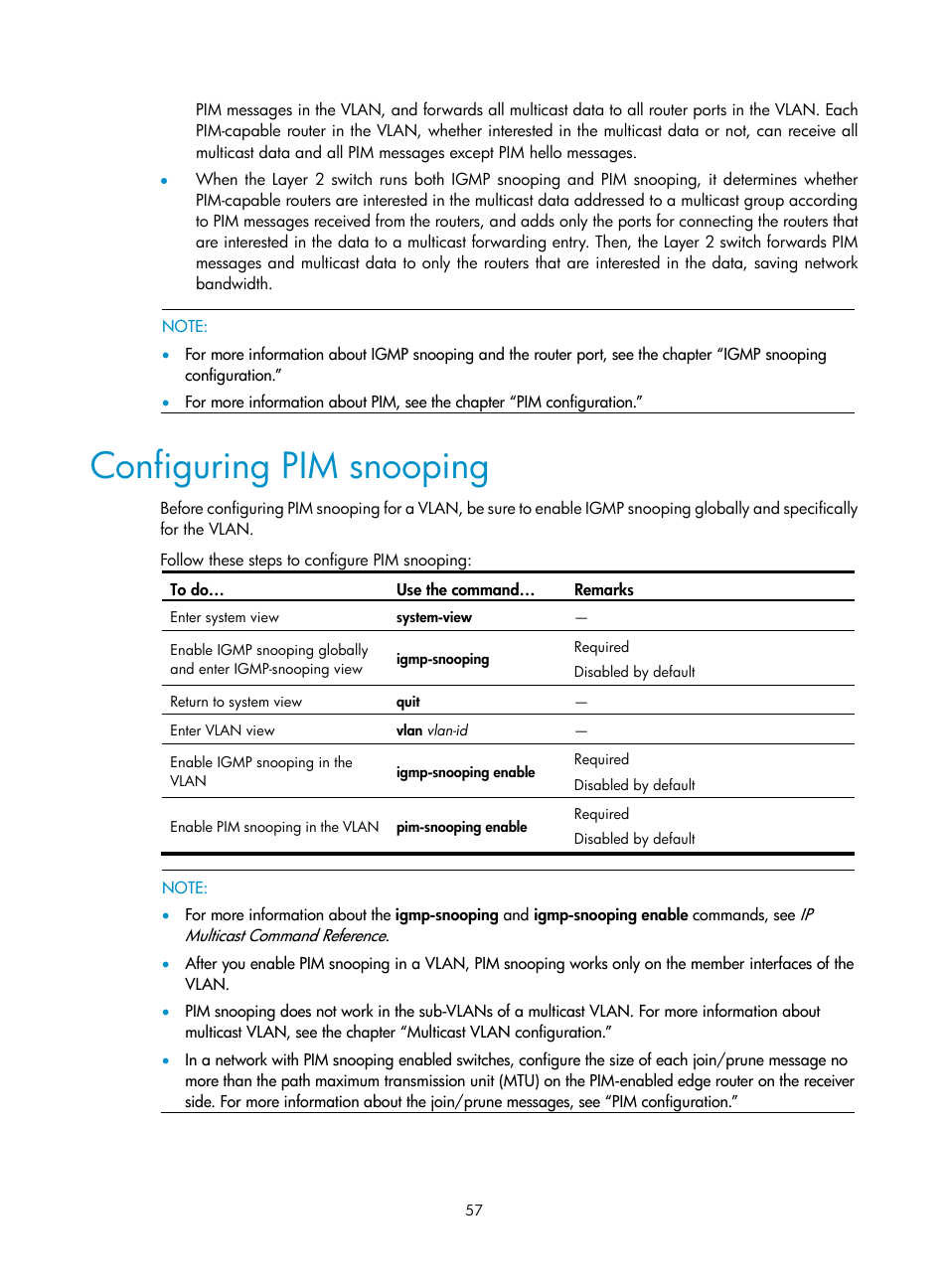 Configuring pim snooping | H3C Technologies H3C S10500 Series Switches User Manual | Page 72 / 467