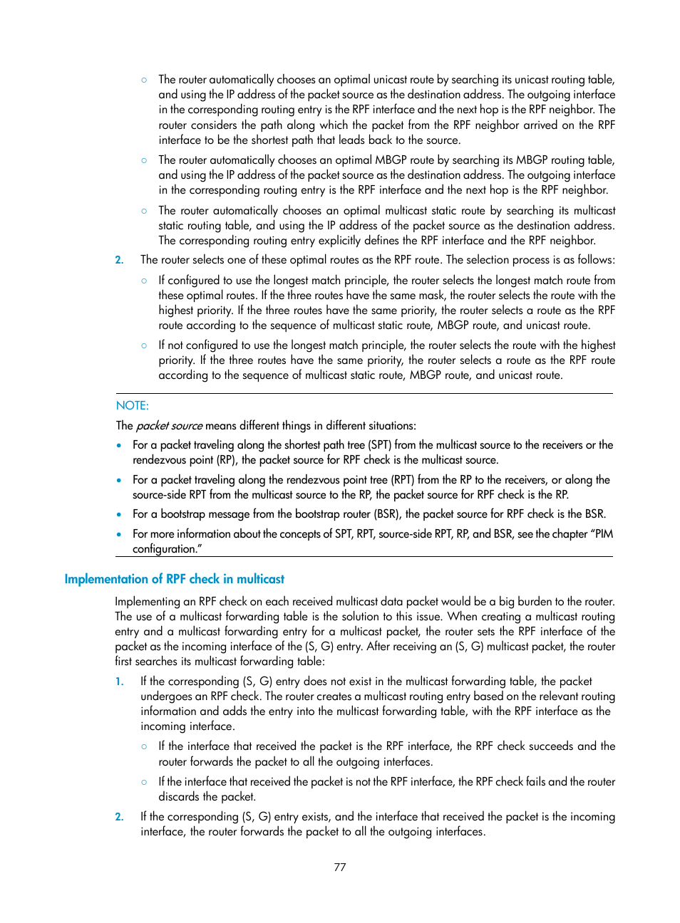 Implementation of rpf check in multicast | H3C Technologies H3C S10500 Series Switches User Manual | Page 92 / 467