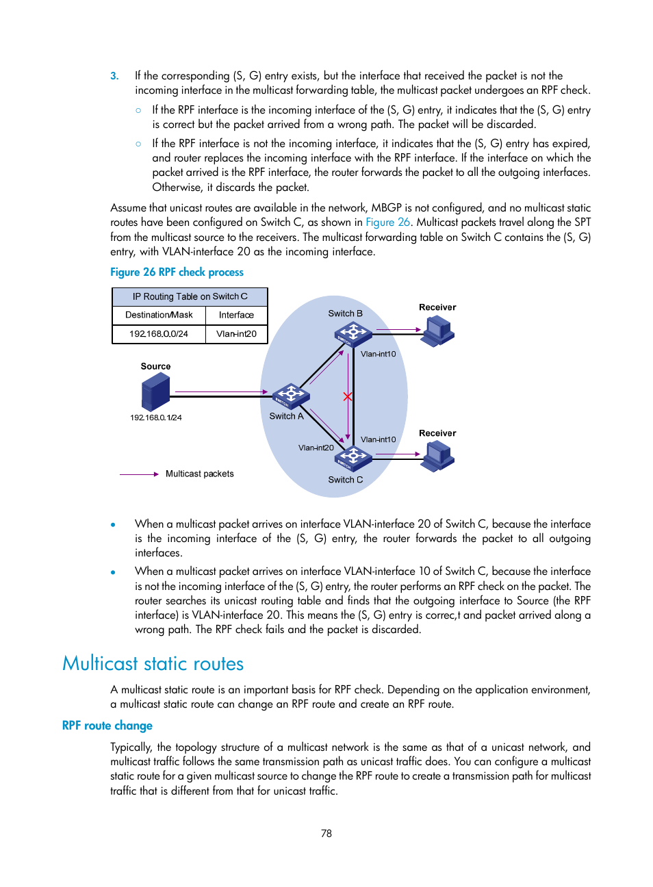 Multicast static routes, Rpf route change | H3C Technologies H3C S10500 Series Switches User Manual | Page 93 / 467