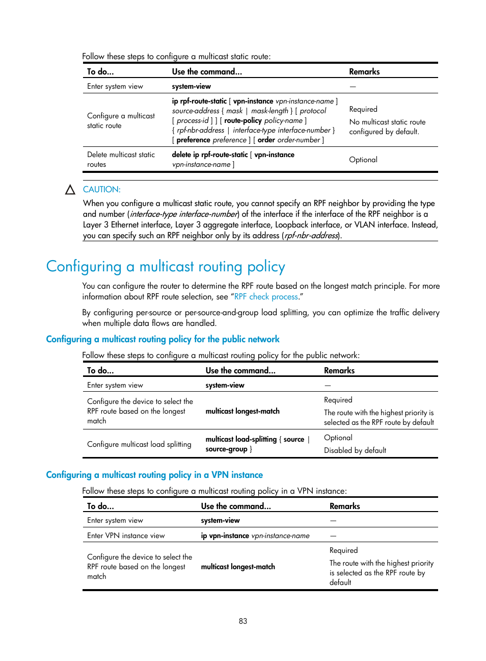 Configuring a multicast routing policy | H3C Technologies H3C S10500 Series Switches User Manual | Page 98 / 467