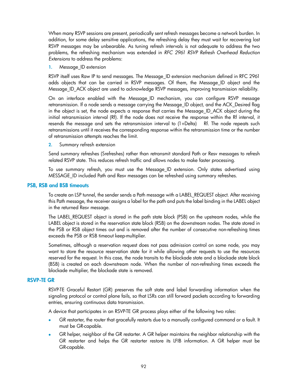 Psb, rsb and bsb timeouts, Rsvp-te gr | H3C Technologies H3C S10500 Series Switches User Manual | Page 103 / 395