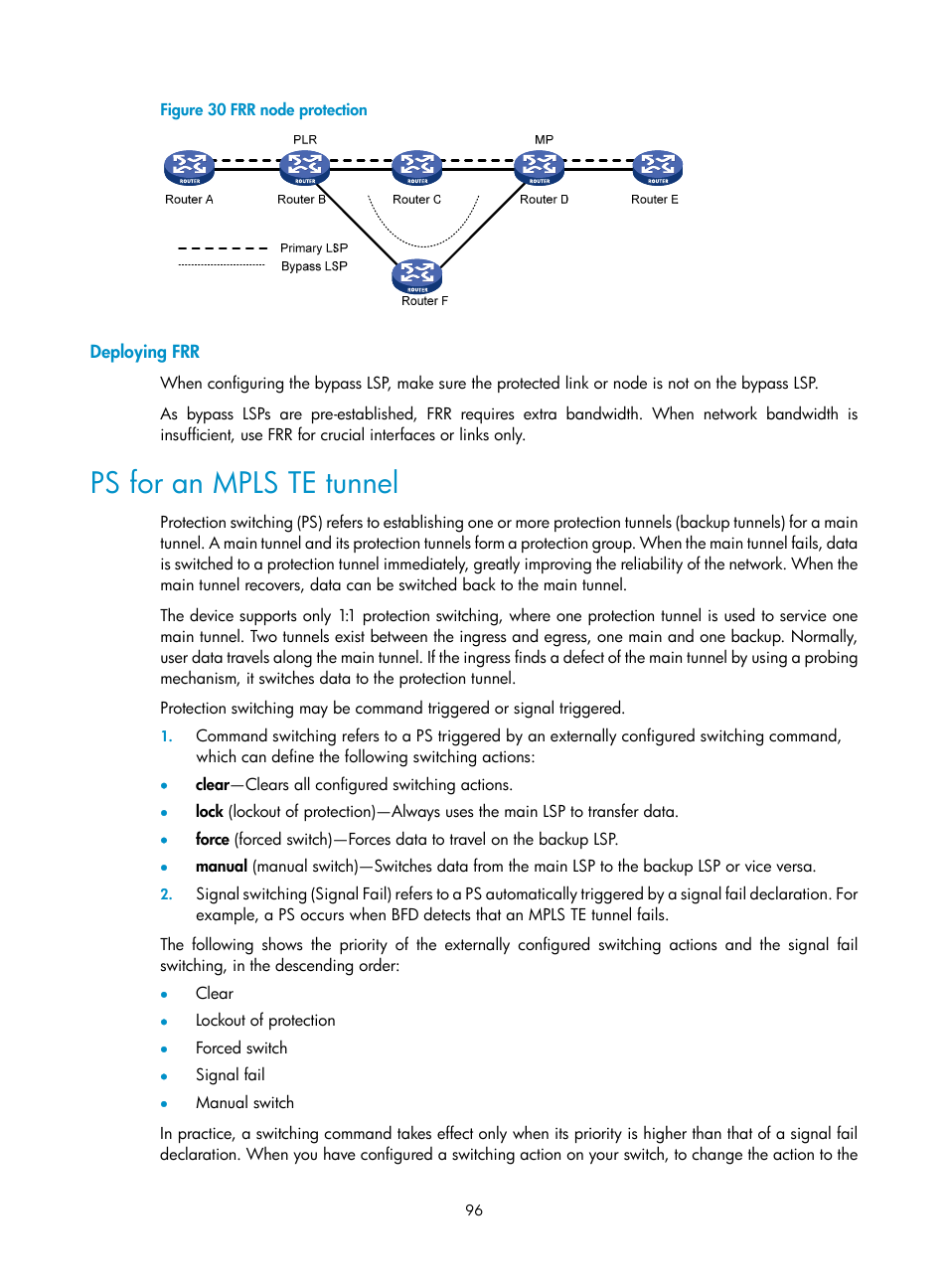 Deploying frr, Ps for an mpls te tunnel, Figure | H3C Technologies H3C S10500 Series Switches User Manual | Page 107 / 395