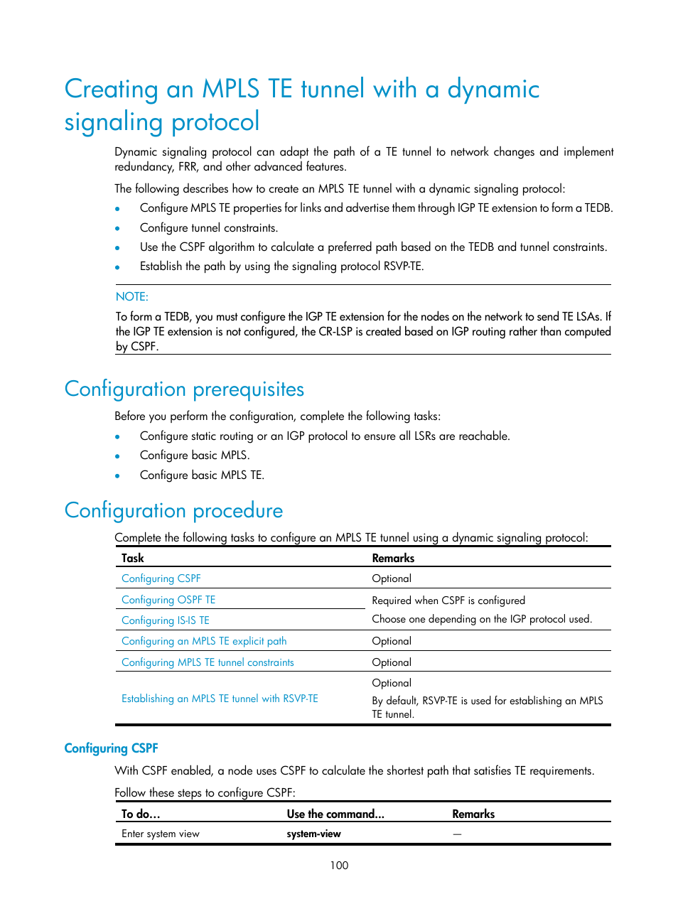 Configuration prerequisites, Configuration procedure, Configuring cspf | H3C Technologies H3C S10500 Series Switches User Manual | Page 111 / 395