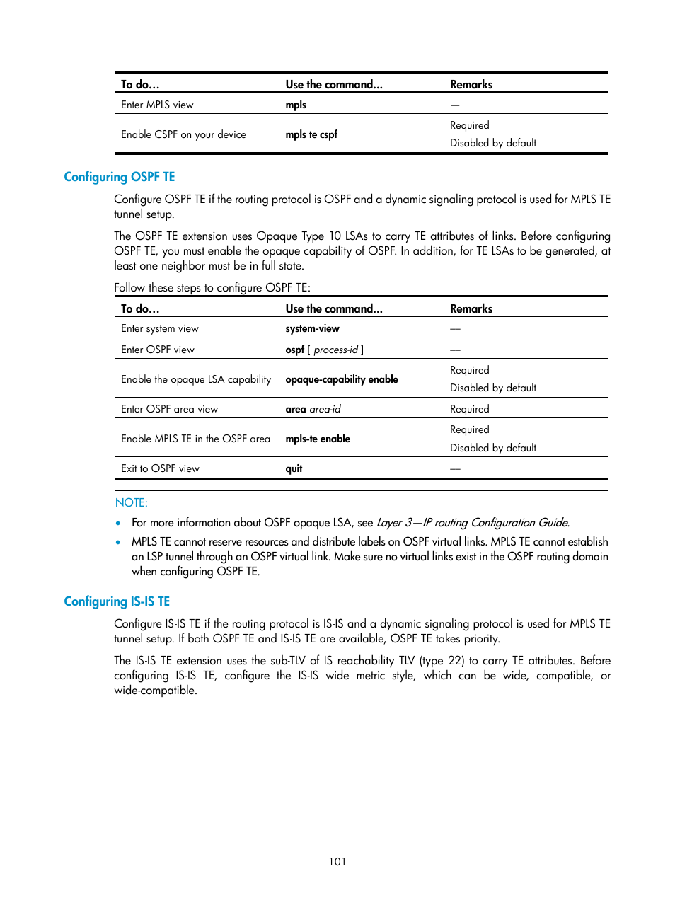 Configuring ospf te, Configuring is-is te | H3C Technologies H3C S10500 Series Switches User Manual | Page 112 / 395