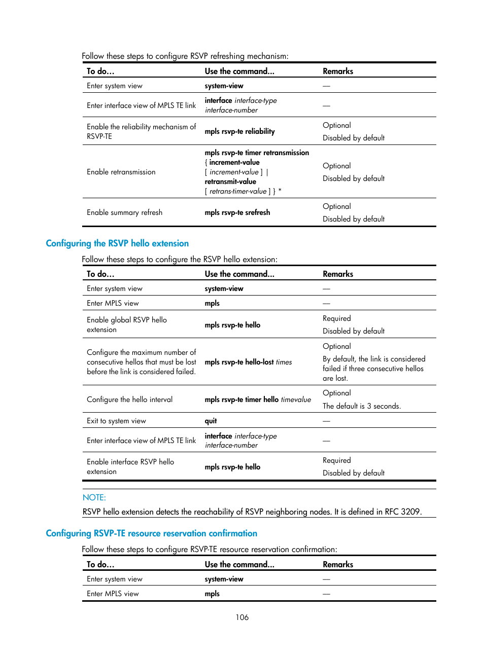 Configuring the rsvp hello extension | H3C Technologies H3C S10500 Series Switches User Manual | Page 117 / 395