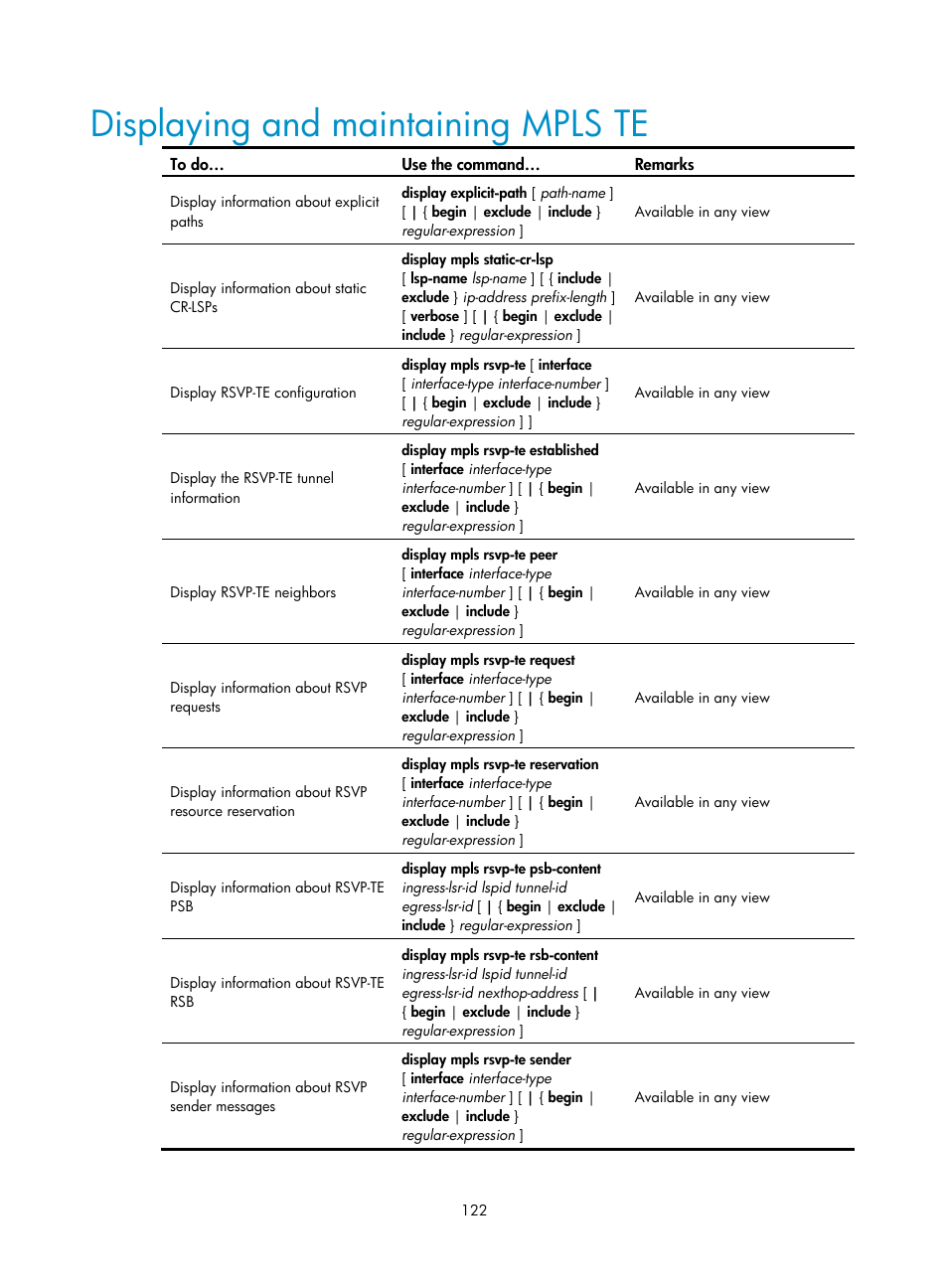 Displaying and maintaining mpls te | H3C Technologies H3C S10500 Series Switches User Manual | Page 133 / 395