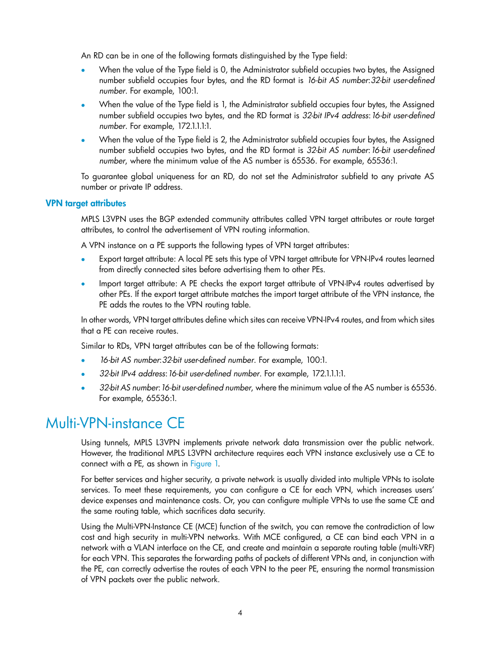 Vpn target attributes, Multi-vpn-instance ce | H3C Technologies H3C S10500 Series Switches User Manual | Page 15 / 395