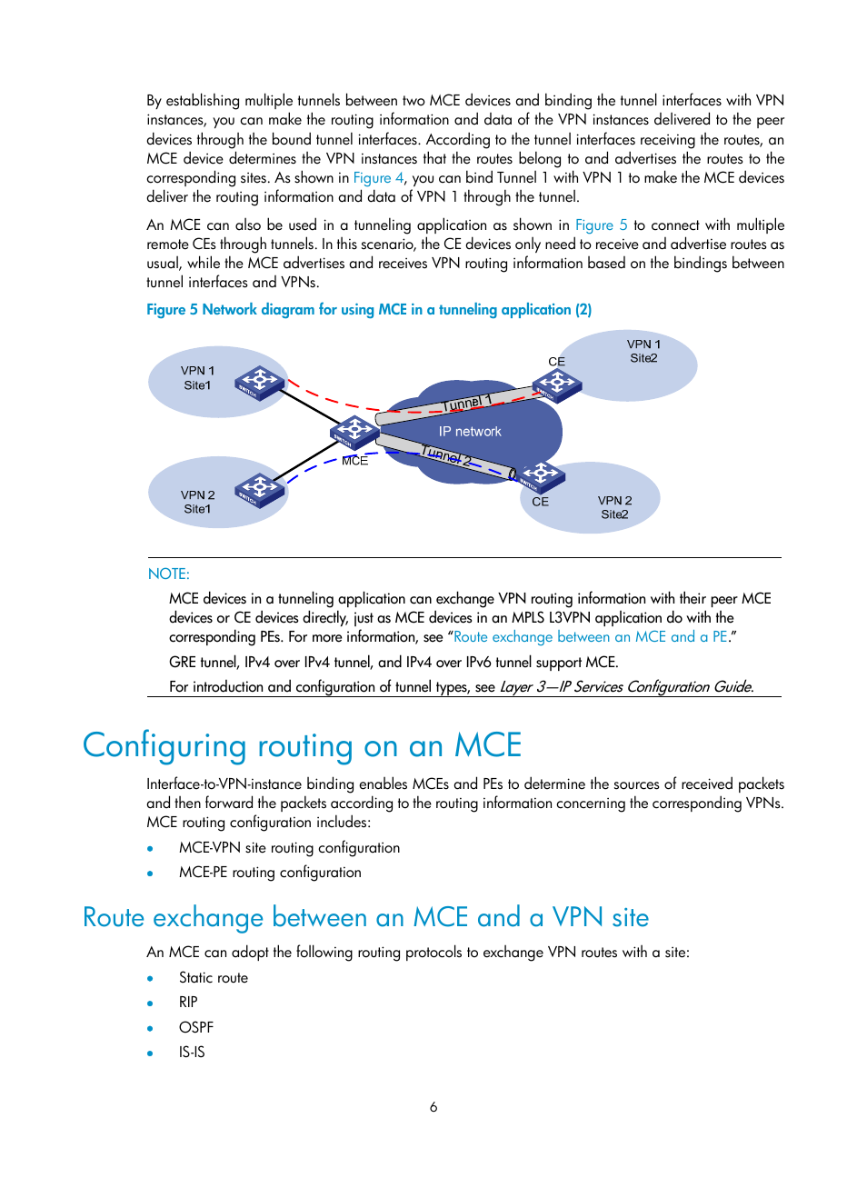 Configuring routing on an mce, Route exchange between an mce and a vpn site | H3C Technologies H3C S10500 Series Switches User Manual | Page 17 / 395