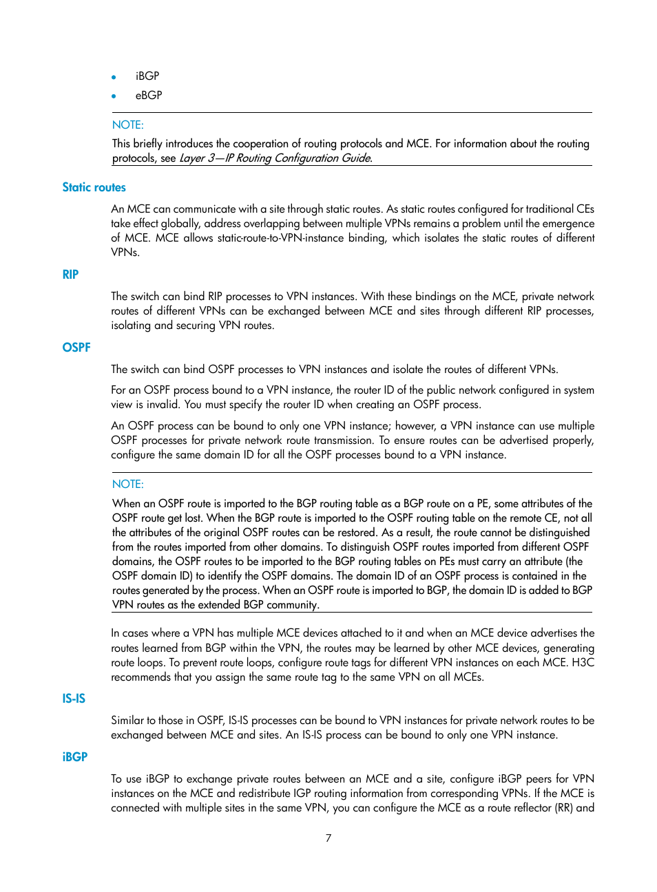 Static routes, Ospf, Is-is | Ibgp | H3C Technologies H3C S10500 Series Switches User Manual | Page 18 / 395