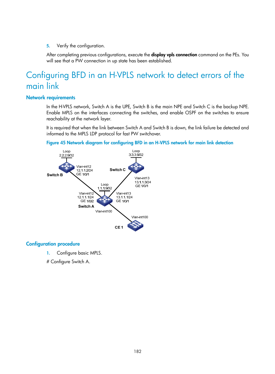 Network requirements, Configuration procedure | H3C Technologies H3C S10500 Series Switches User Manual | Page 193 / 395