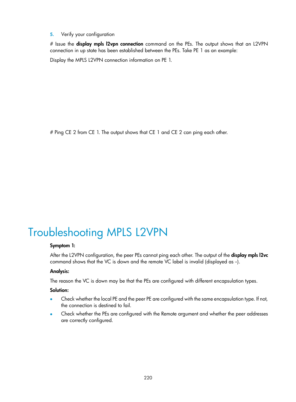 Troubleshooting mpls l2vpn | H3C Technologies H3C S10500 Series Switches User Manual | Page 231 / 395