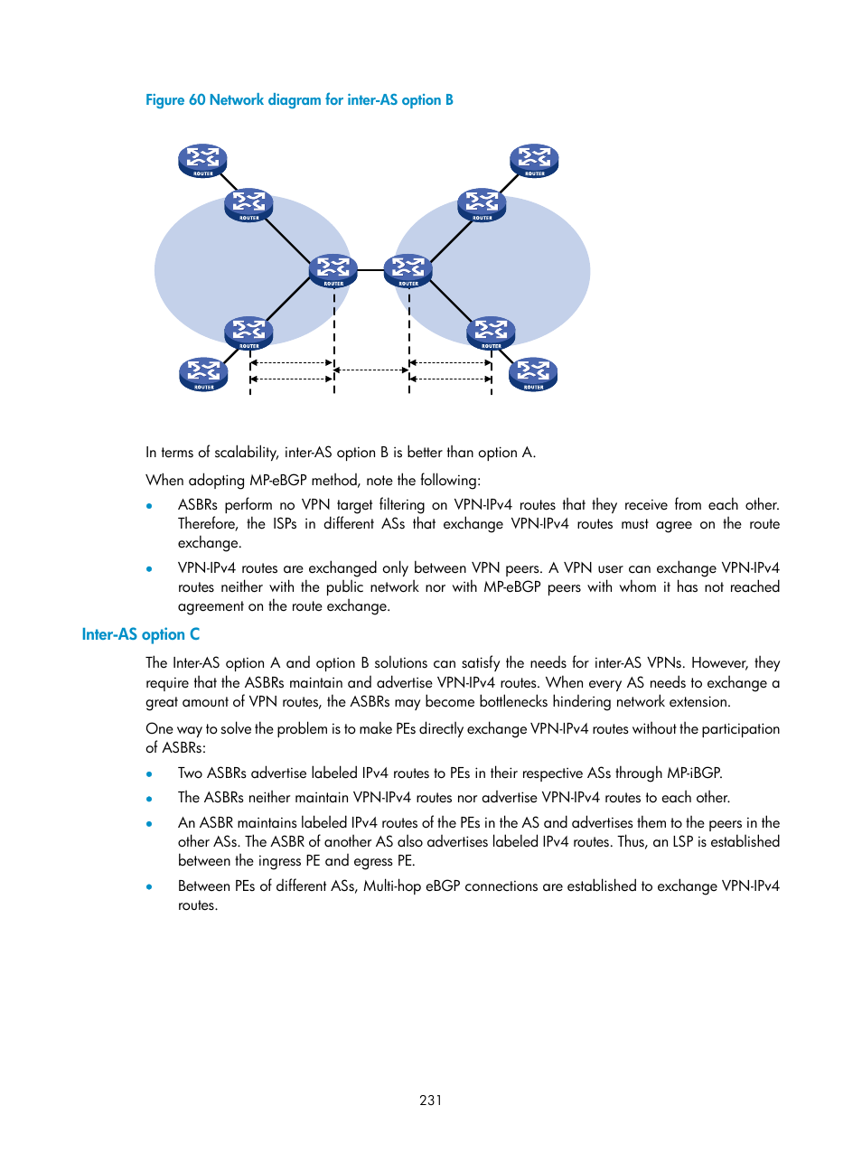 Inter-as option c | H3C Technologies H3C S10500 Series Switches User Manual | Page 242 / 395