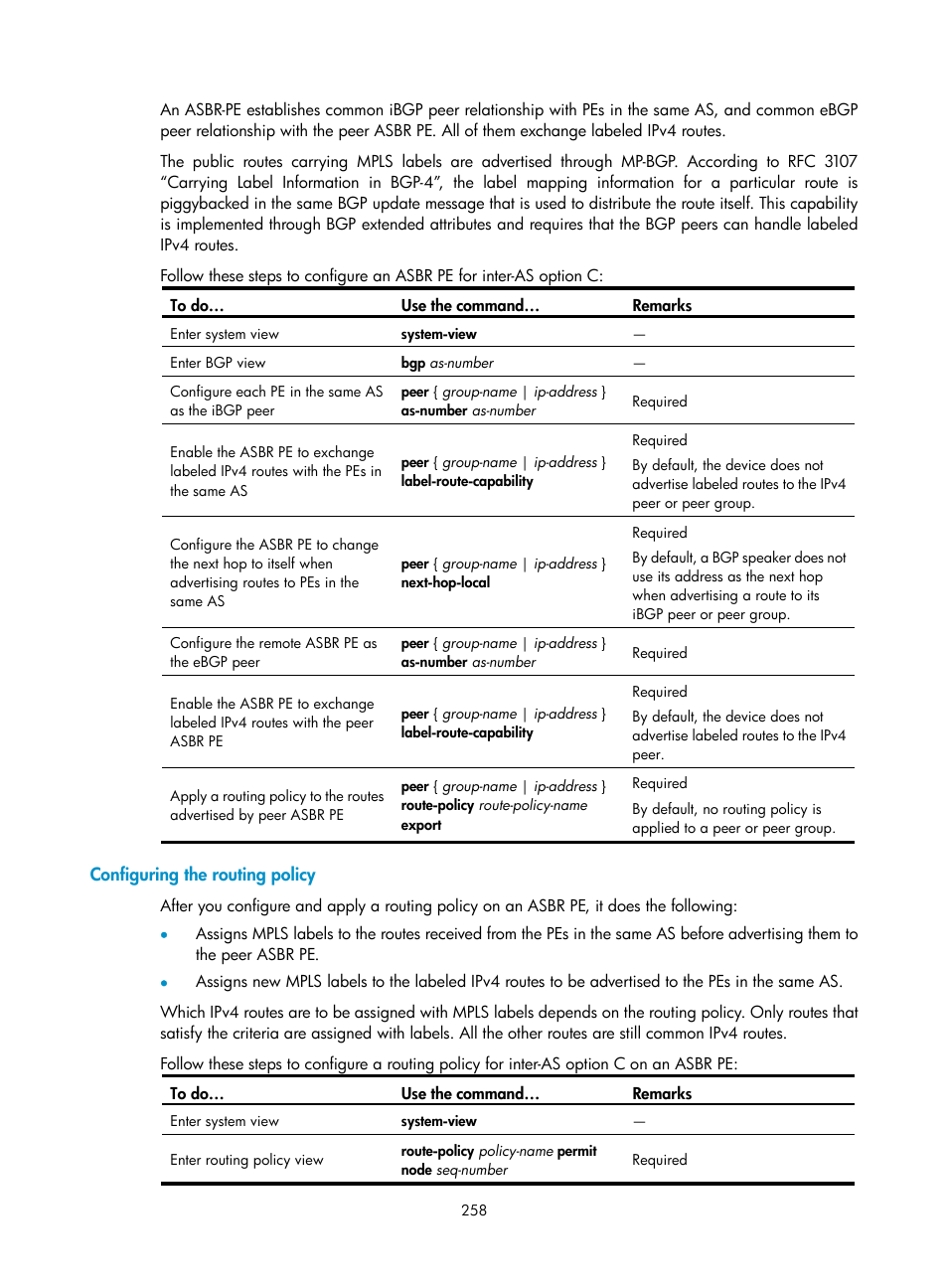 Configuring the routing policy | H3C Technologies H3C S10500 Series Switches User Manual | Page 269 / 395