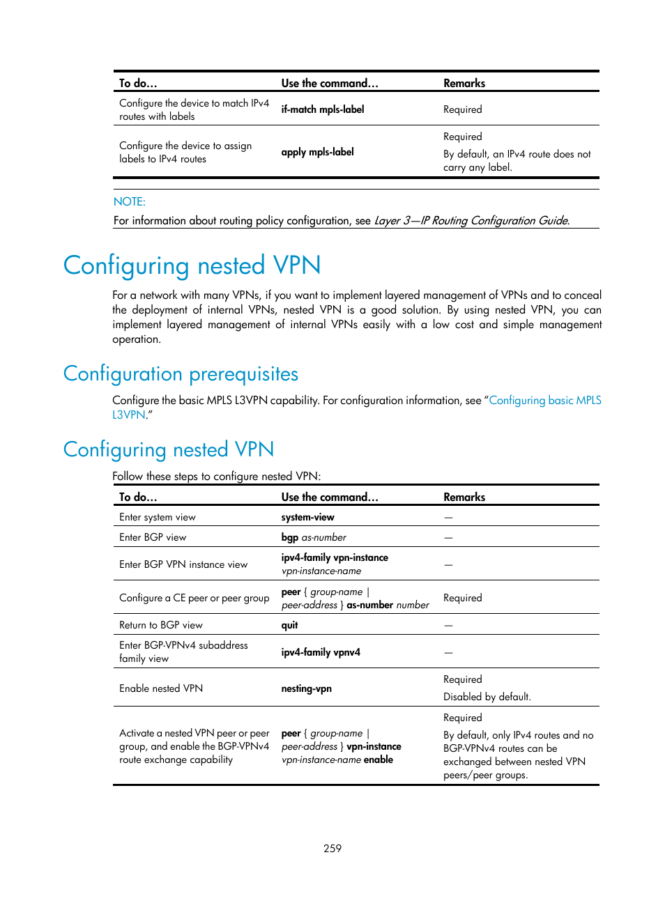 Configuring nested vpn, Configuration prerequisites | H3C Technologies H3C S10500 Series Switches User Manual | Page 270 / 395