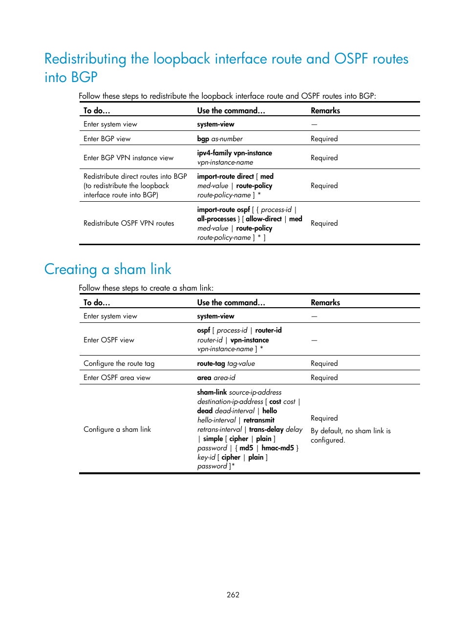 Creating a sham link | H3C Technologies H3C S10500 Series Switches User Manual | Page 273 / 395