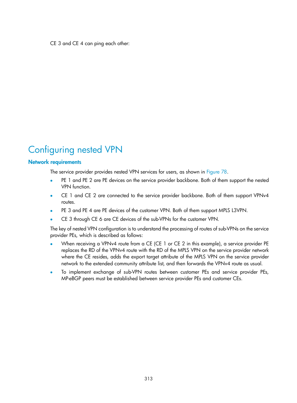 Configuring nested vpn, Network requirements | H3C Technologies H3C S10500 Series Switches User Manual | Page 324 / 395
