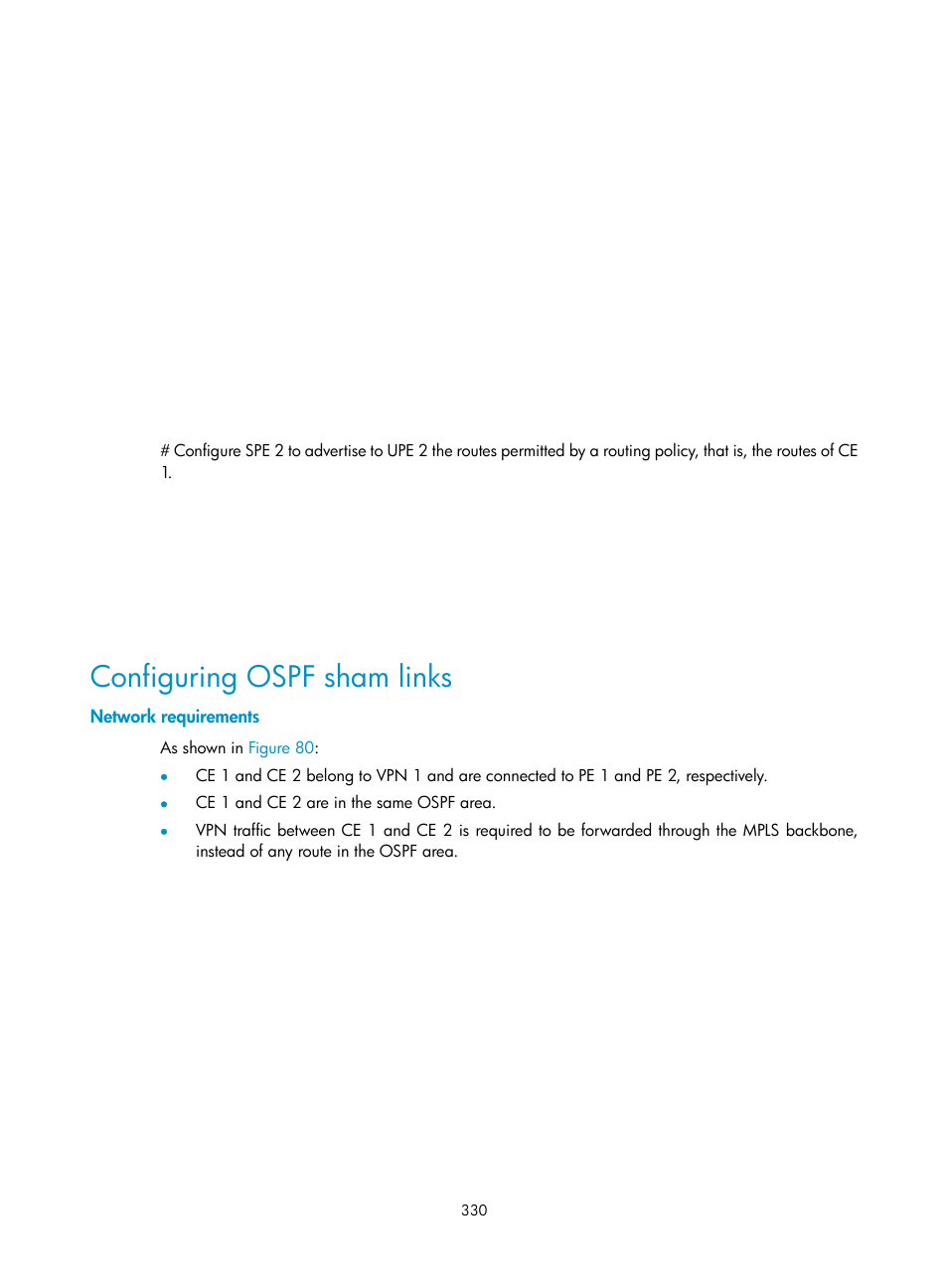 Configuring ospf sham links, Network requirements | H3C Technologies H3C S10500 Series Switches User Manual | Page 341 / 395