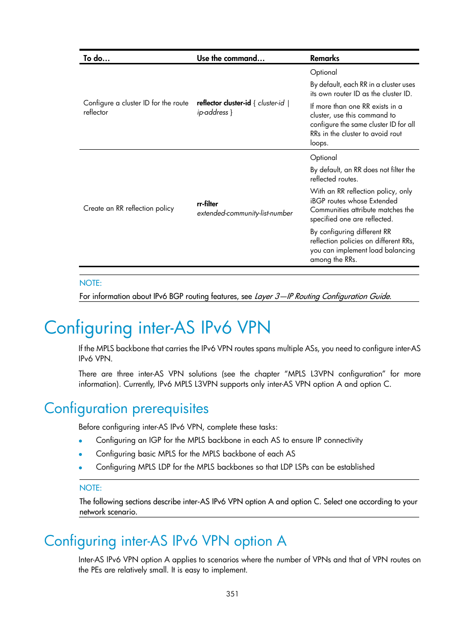 Configuring inter-as ipv6 vpn, Configuration prerequisites, Configuring inter-as ipv6 vpn option a | H3C Technologies H3C S10500 Series Switches User Manual | Page 362 / 395