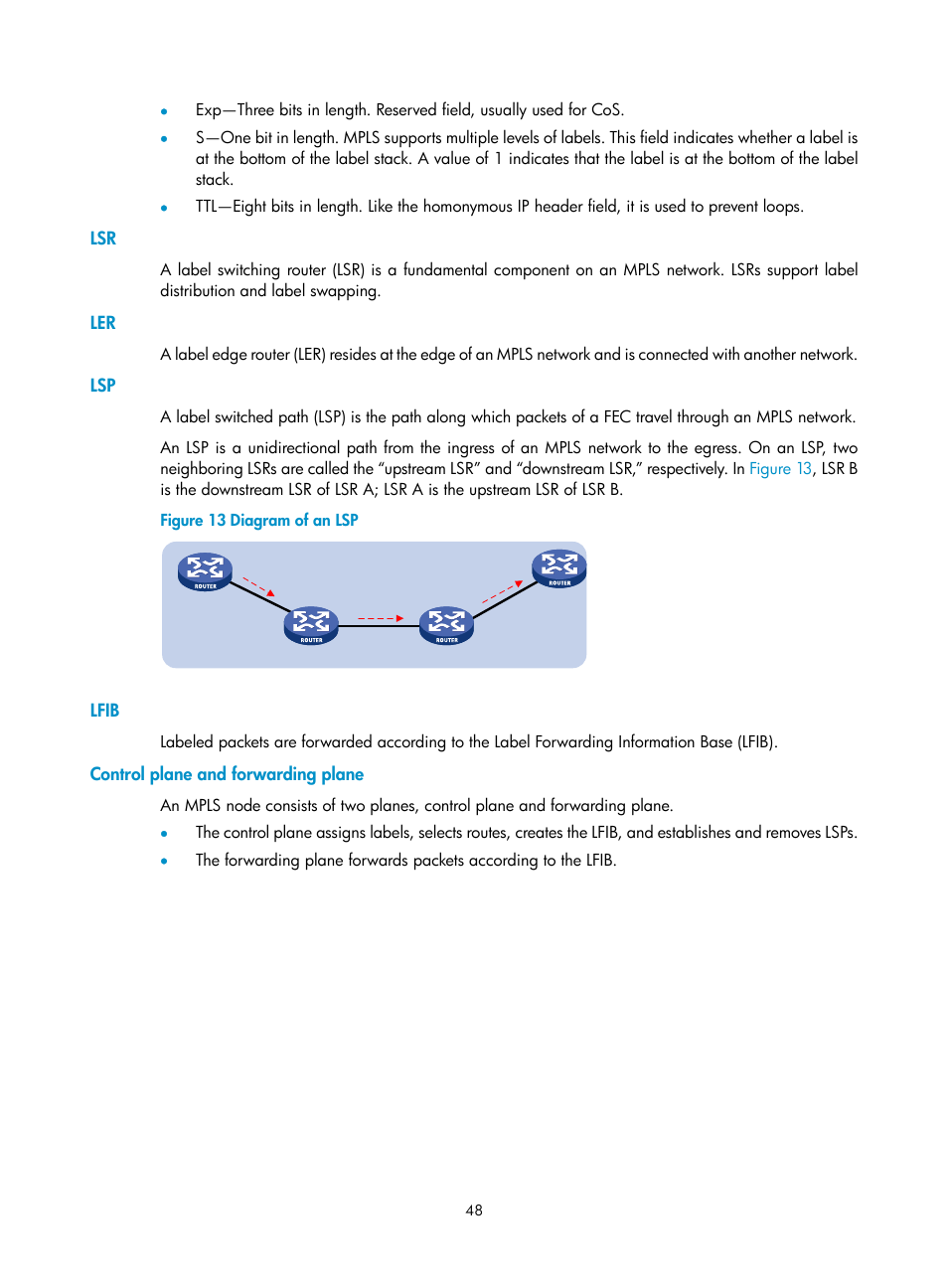 Lfib, Control plane and forwarding plane | H3C Technologies H3C S10500 Series Switches User Manual | Page 59 / 395