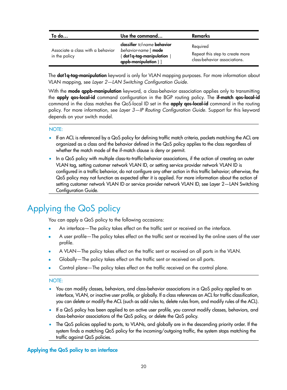 Applying the qos policy to an interface, Applying the qos policy | H3C Technologies H3C S10500 Series Switches User Manual | Page 28 / 97