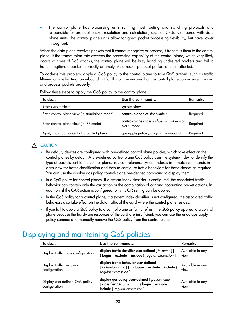 Displaying and maintaining qos policies | H3C Technologies H3C S10500 Series Switches User Manual | Page 31 / 97