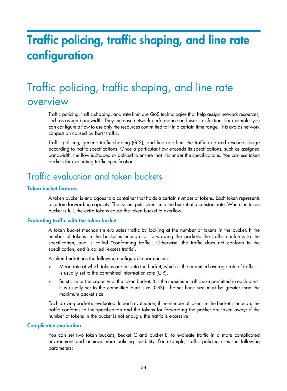 Token bucket features, Evaluating traffic with the token bucket, Complicated evaluation | Traffic evaluation and token buckets | H3C Technologies H3C S10500 Series Switches User Manual | Page 42 / 97