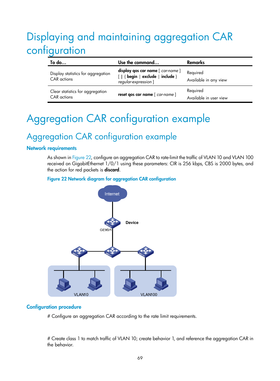 Aggregation car configuration example, Network requirements, Configuration procedure | H3C Technologies H3C S10500 Series Switches User Manual | Page 77 / 97