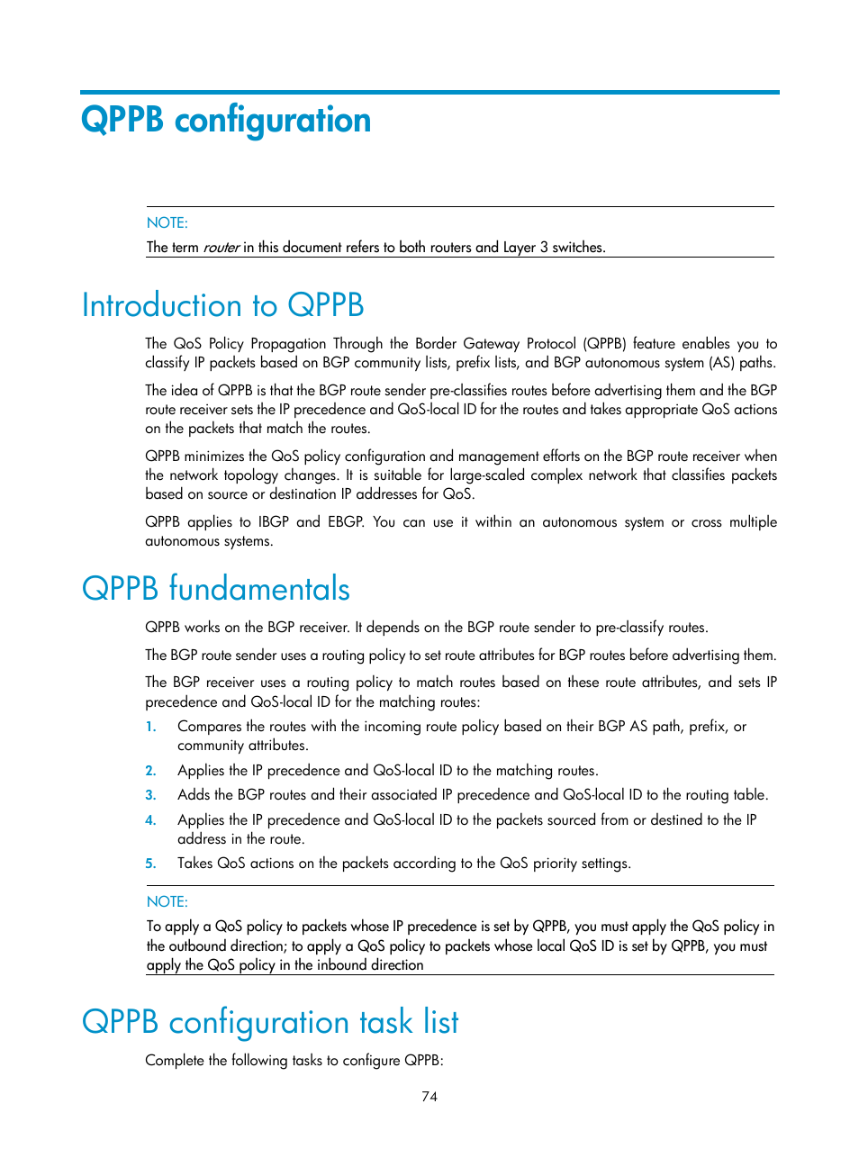 Qppb configuration, Introduction to qppb, Qppb fundamentals | Qppb configuration task list | H3C Technologies H3C S10500 Series Switches User Manual | Page 82 / 97