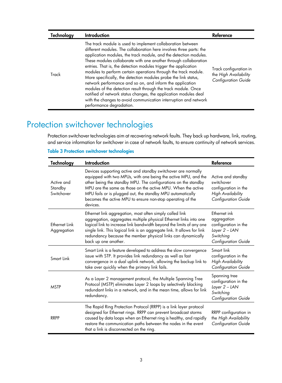 Protection switchover technologies | H3C Technologies H3C S10500 Series Switches User Manual | Page 12 / 206