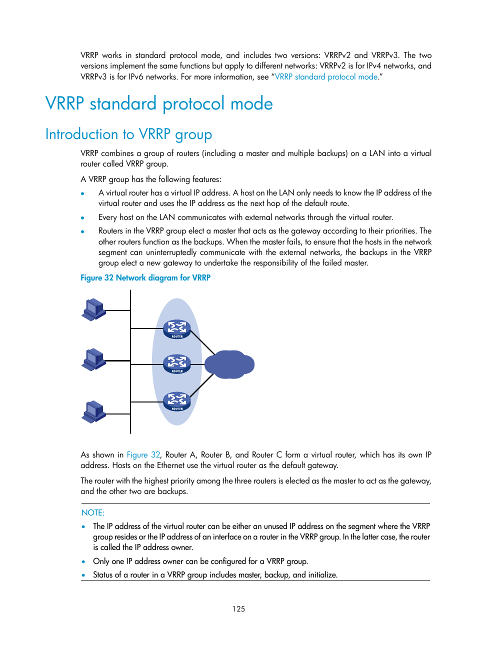 Vrrp standard protocol mode, Introduction to vrrp group | H3C Technologies H3C S10500 Series Switches User Manual | Page 134 / 206