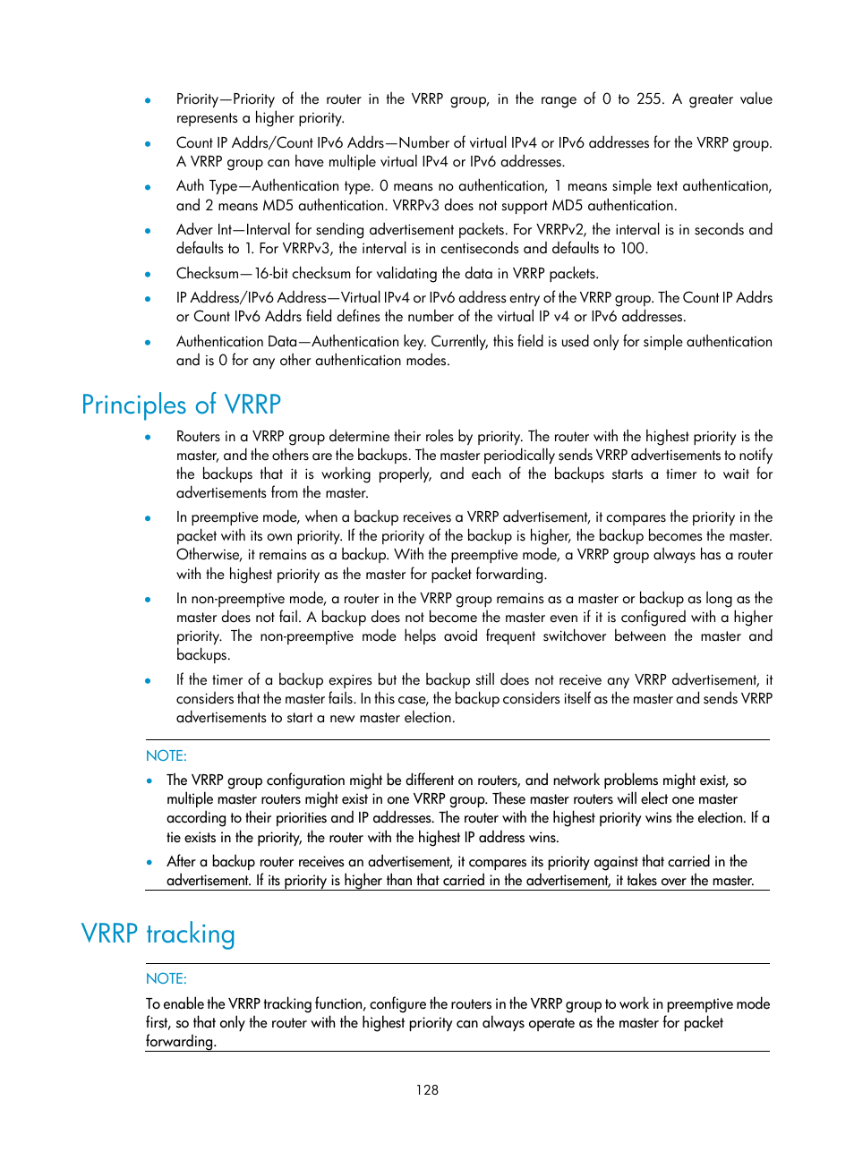 Principles of vrrp, Vrrp tracking | H3C Technologies H3C S10500 Series Switches User Manual | Page 137 / 206