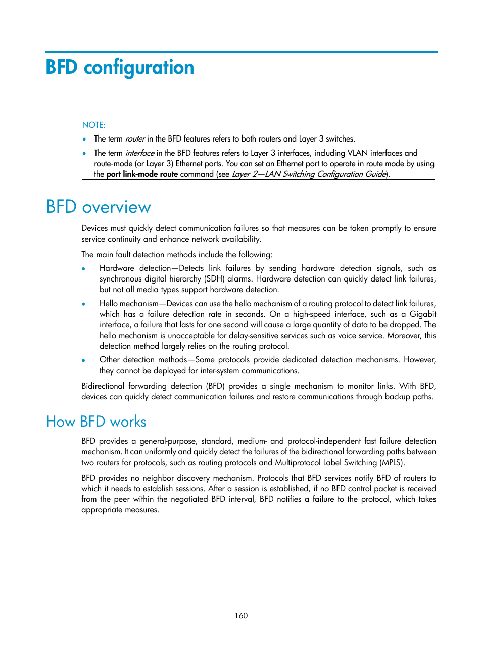 Bfd configuration, Bfd overview, How bfd works | H3C Technologies H3C S10500 Series Switches User Manual | Page 169 / 206