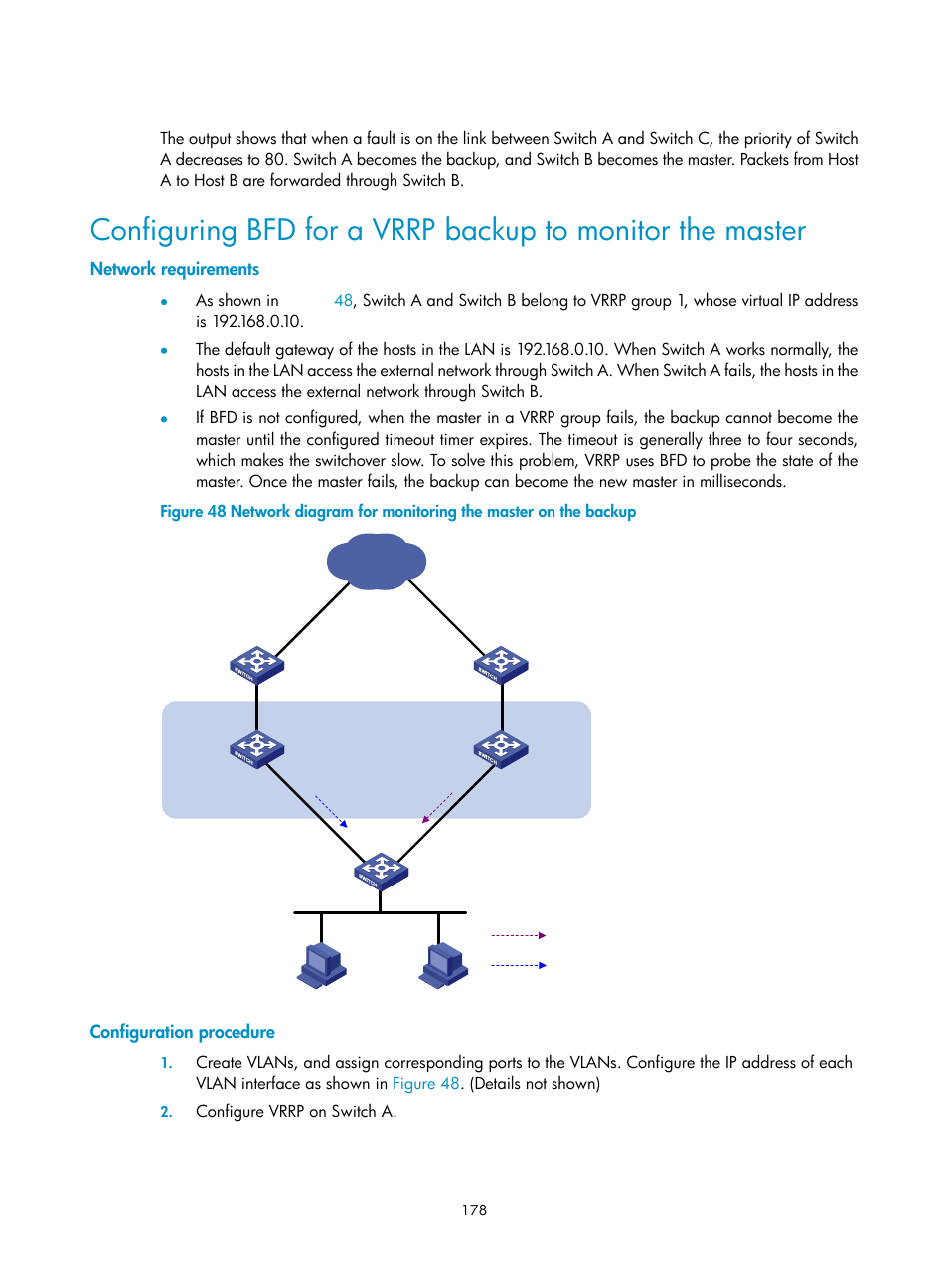 Network requirements, Configuration procedure | H3C Technologies H3C S10500 Series Switches User Manual | Page 187 / 206
