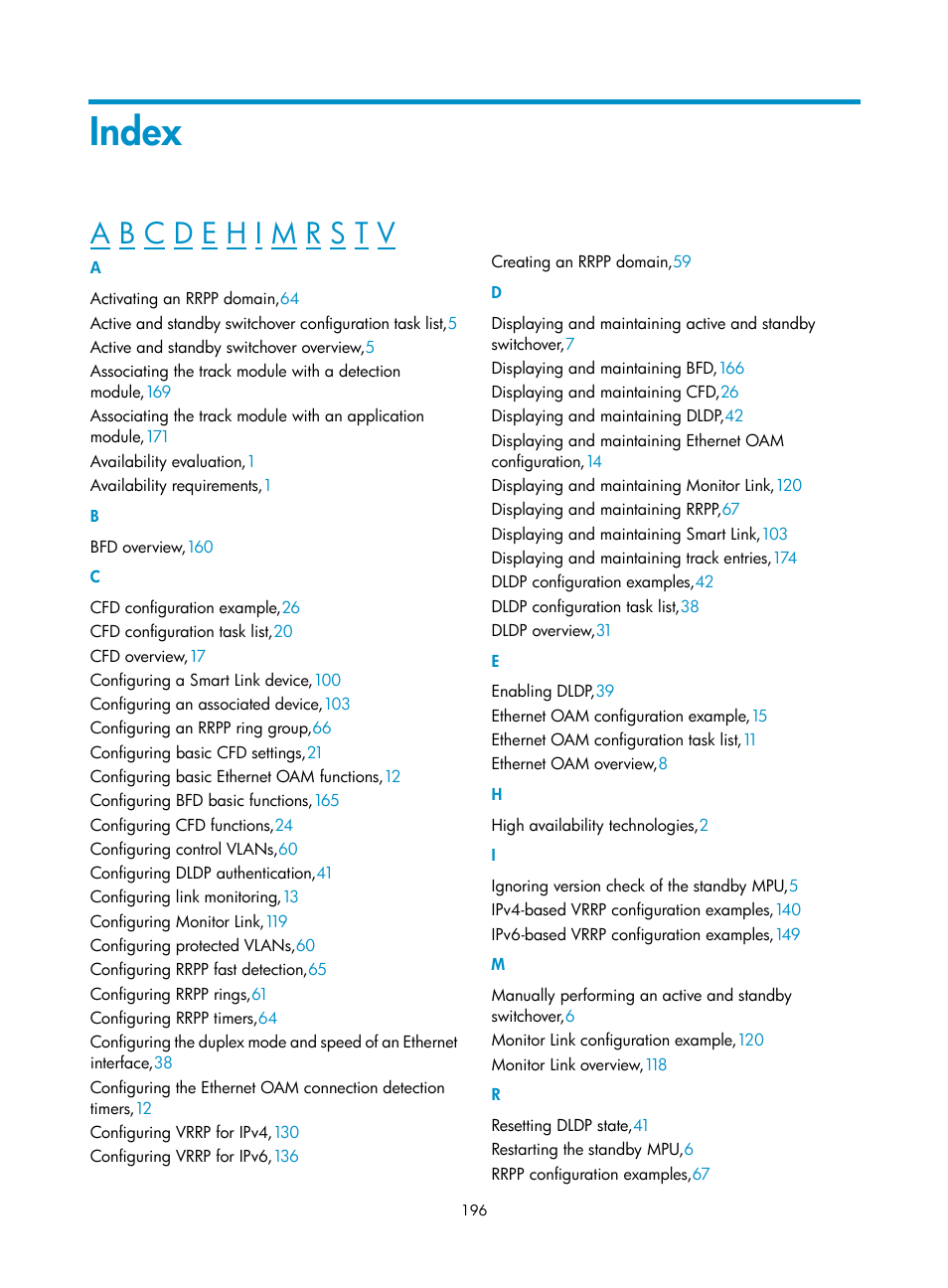 Index | H3C Technologies H3C S10500 Series Switches User Manual | Page 205 / 206