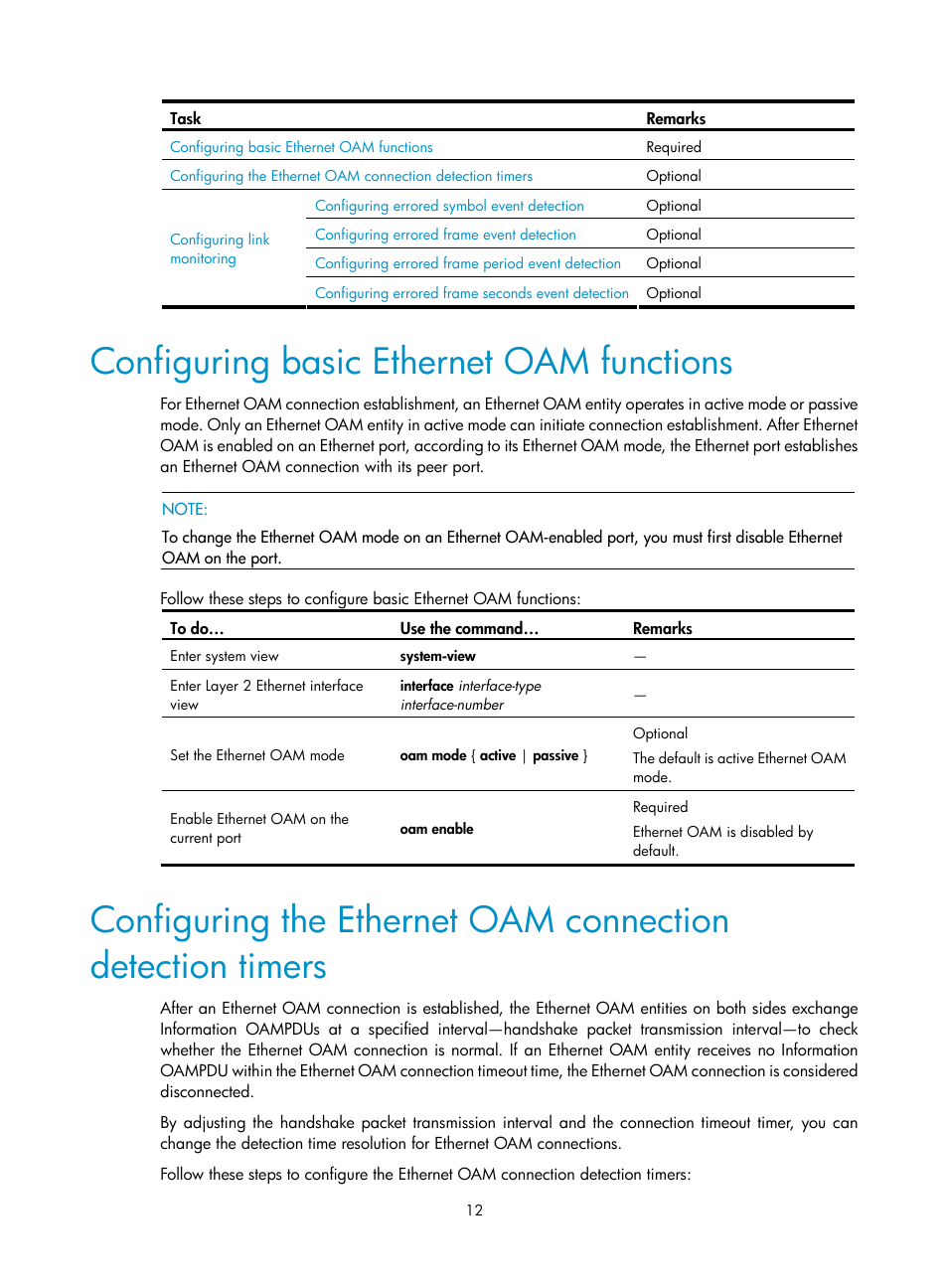 Configuring basic ethernet oam functions | H3C Technologies H3C S10500 Series Switches User Manual | Page 21 / 206