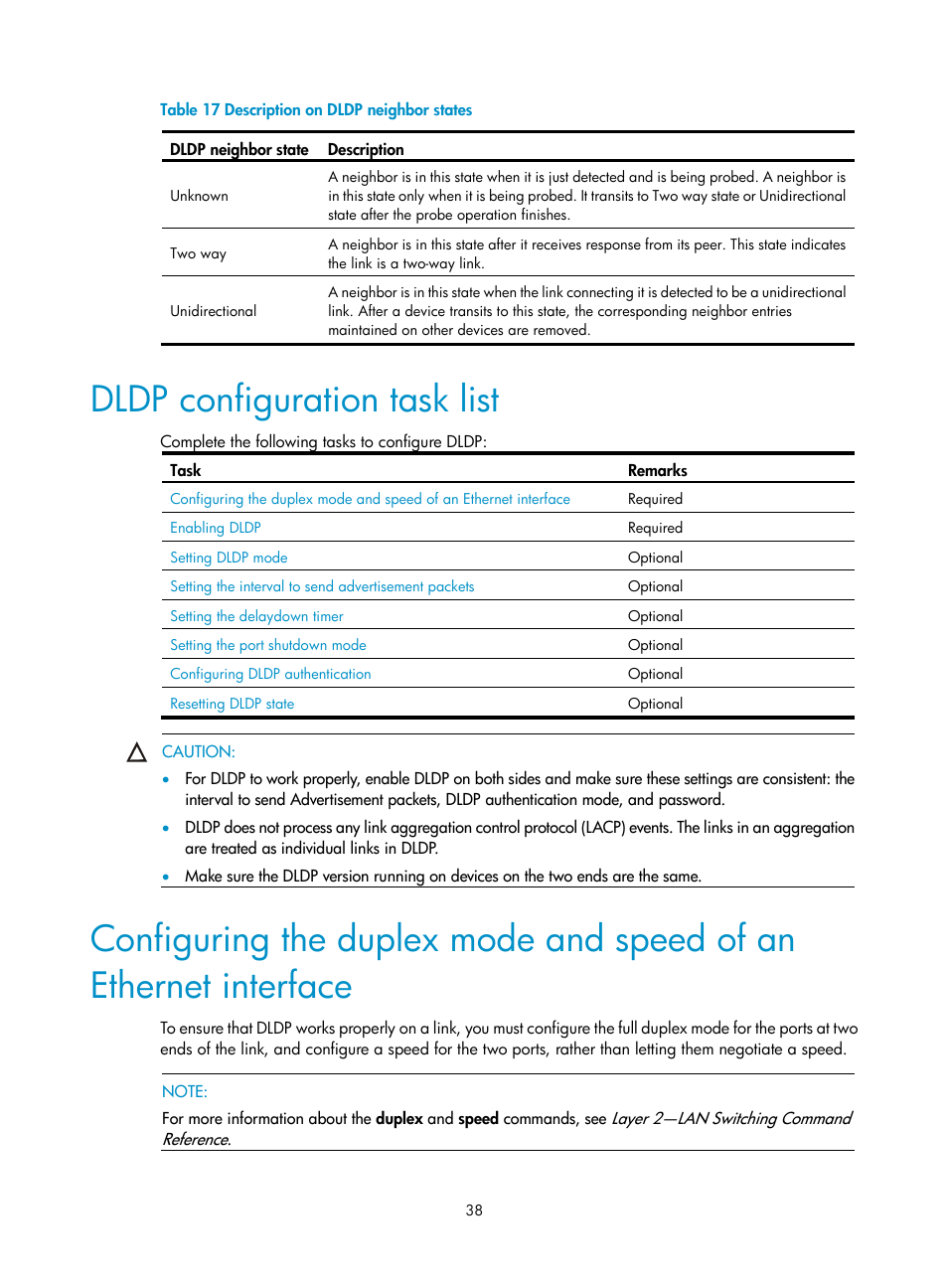 Dldp configuration task list | H3C Technologies H3C S10500 Series Switches User Manual | Page 47 / 206