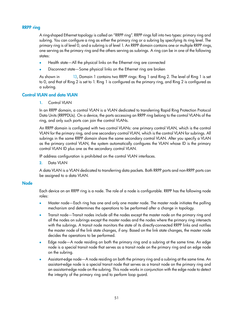 Rrpp ring, Control vlan and data vlan, Node | H3C Technologies H3C S10500 Series Switches User Manual | Page 60 / 206