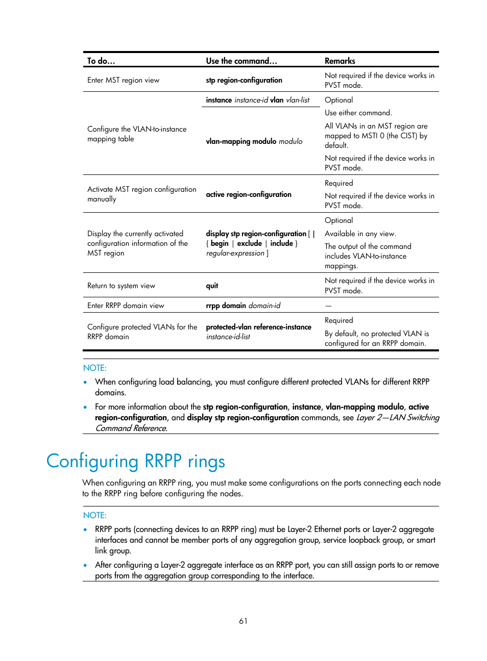 Configuring rrpp rings | H3C Technologies H3C S10500 Series Switches User Manual | Page 70 / 206