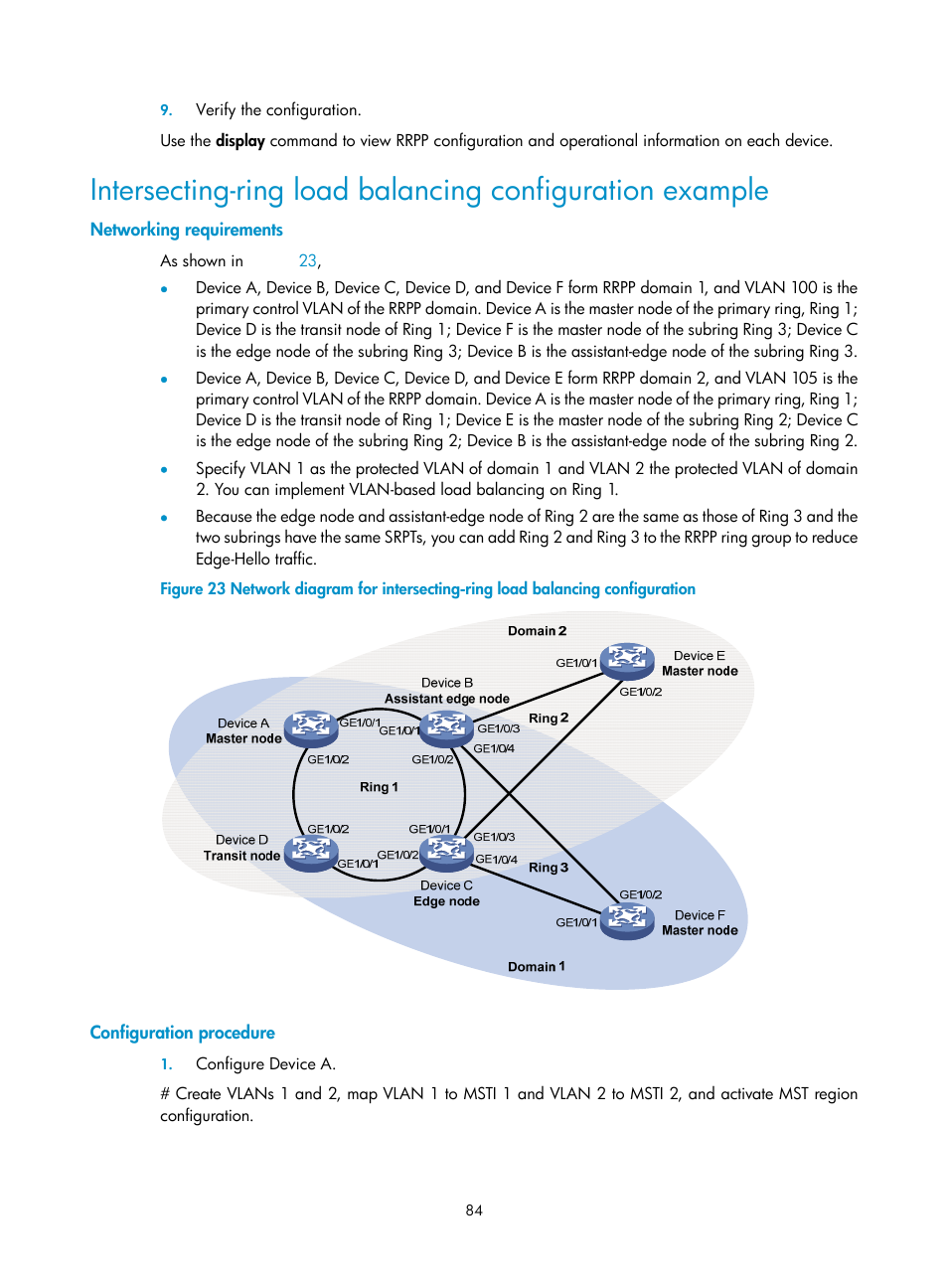 Networking requirements, Configuration procedure | H3C Technologies H3C S10500 Series Switches User Manual | Page 93 / 206