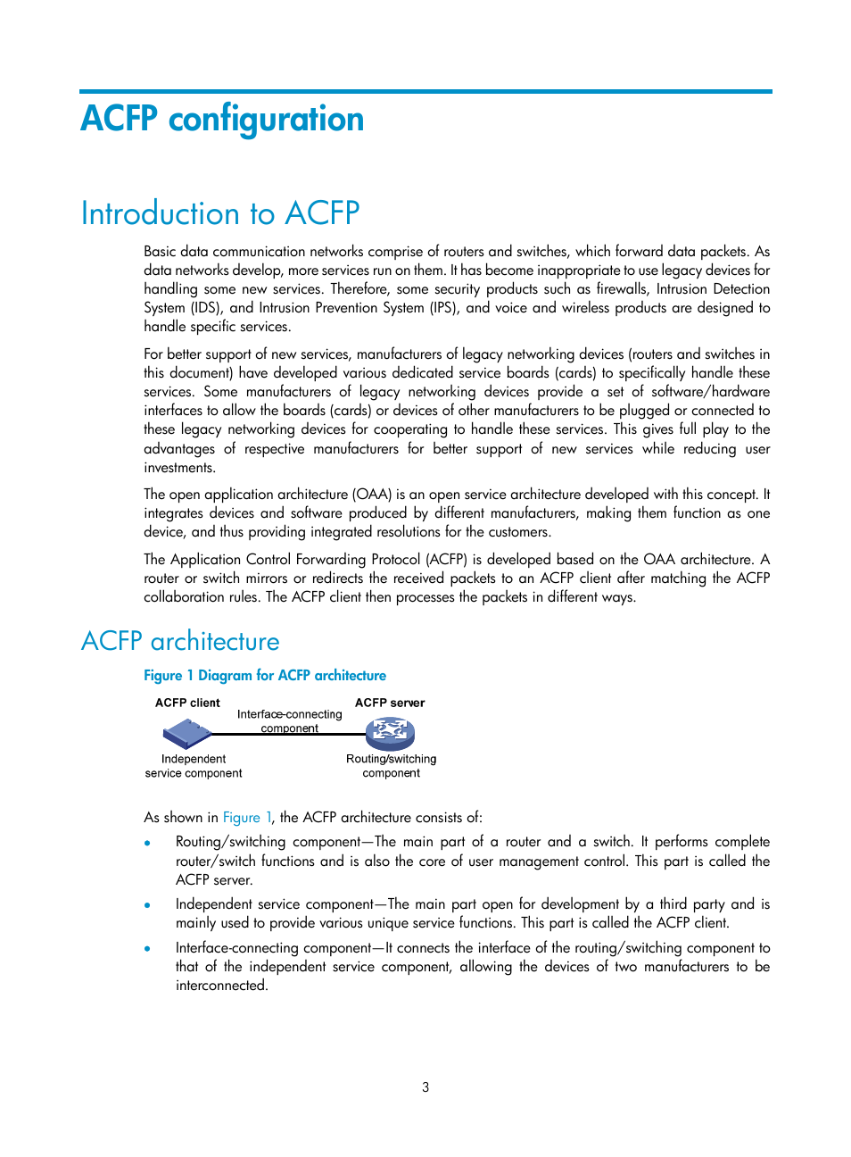 Acfp configuration, Introduction to acfp, Acfp architecture | H3C Technologies H3C S10500 Series Switches User Manual | Page 9 / 20