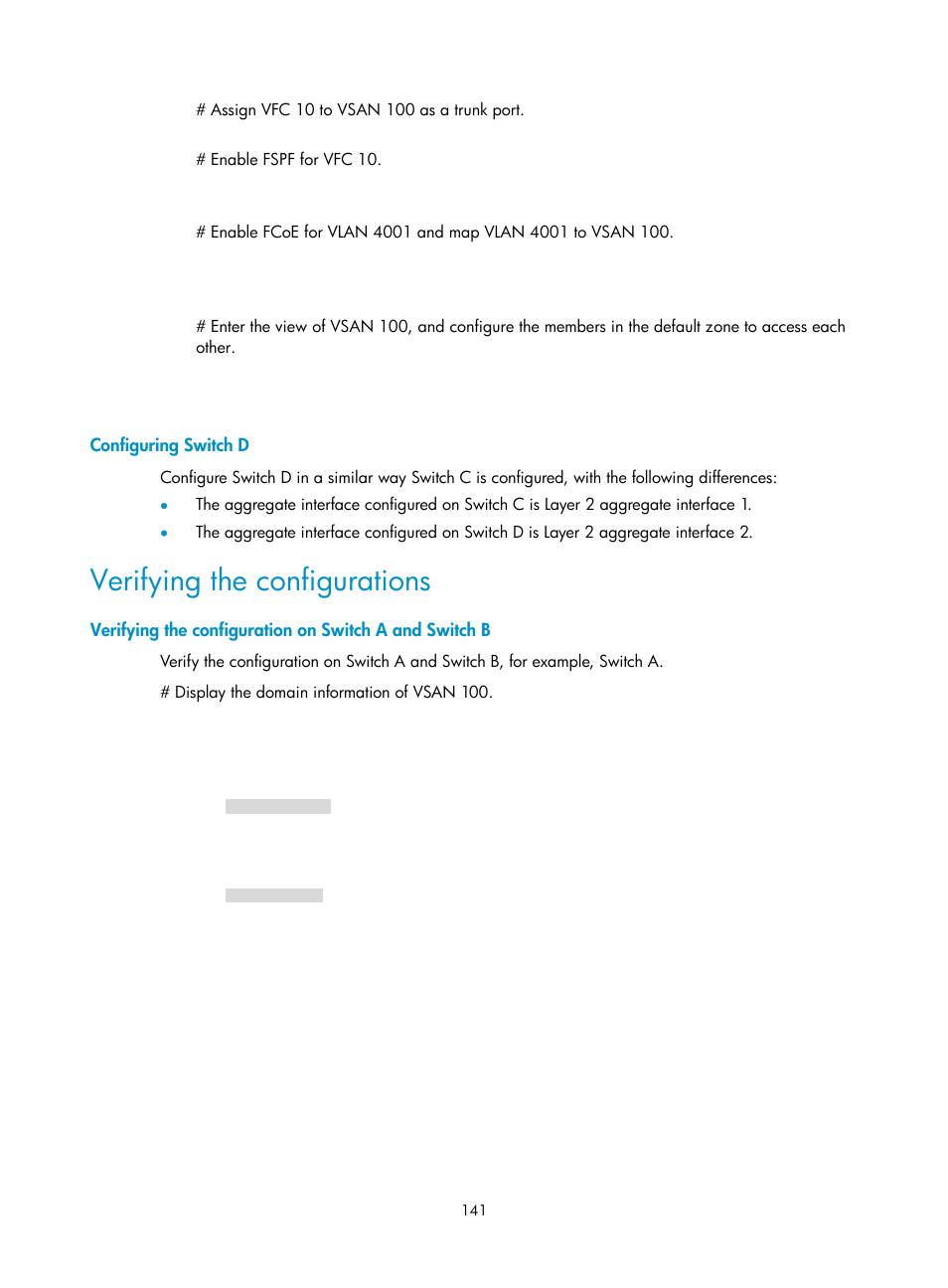 Configuring switch d, Verifying the configurations | H3C Technologies H3C S10500 Series Switches User Manual | Page 152 / 188