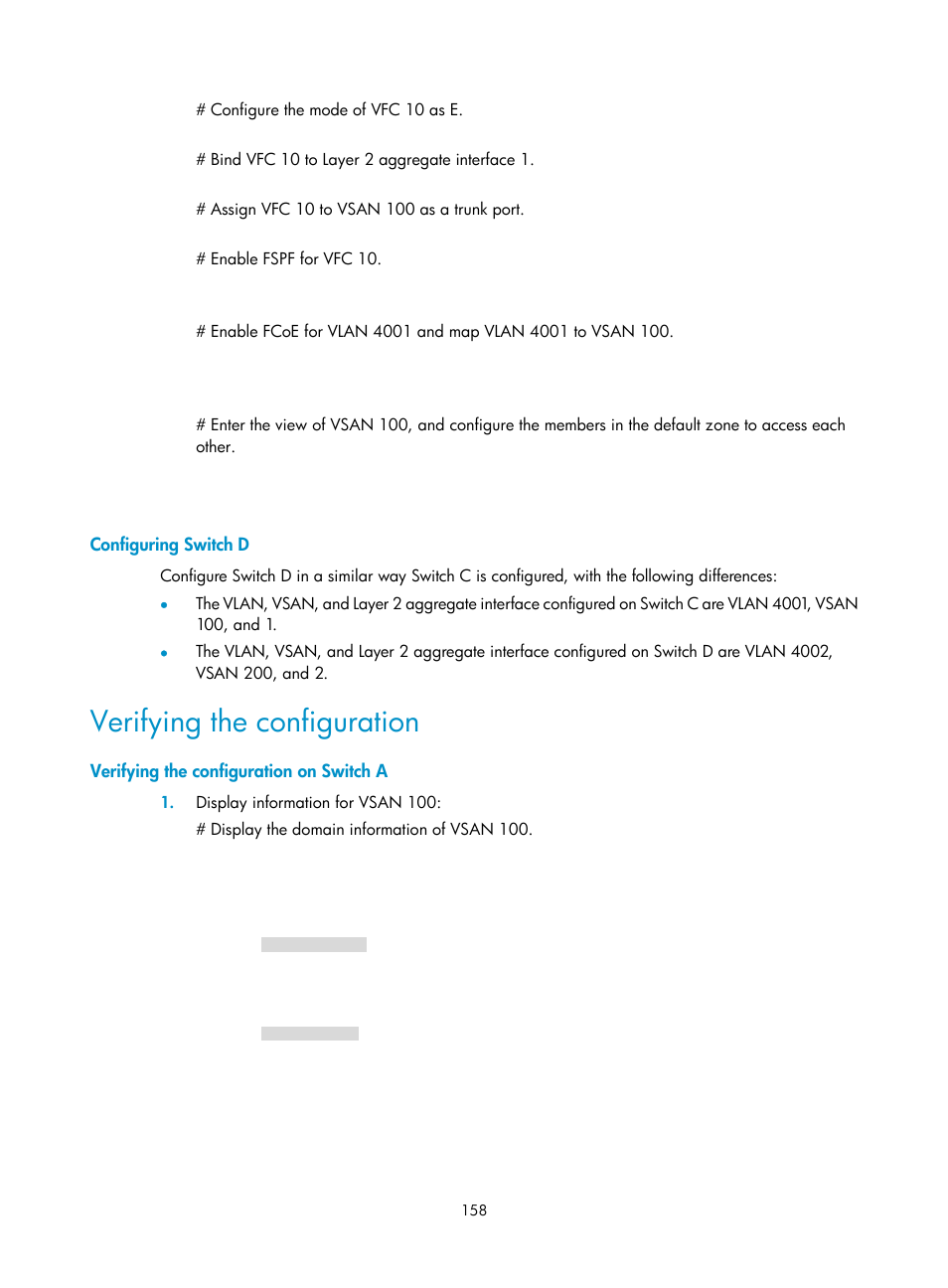 Configuring switch d, Verifying the configuration, Verifying the configuration on switch a | H3C Technologies H3C S10500 Series Switches User Manual | Page 169 / 188