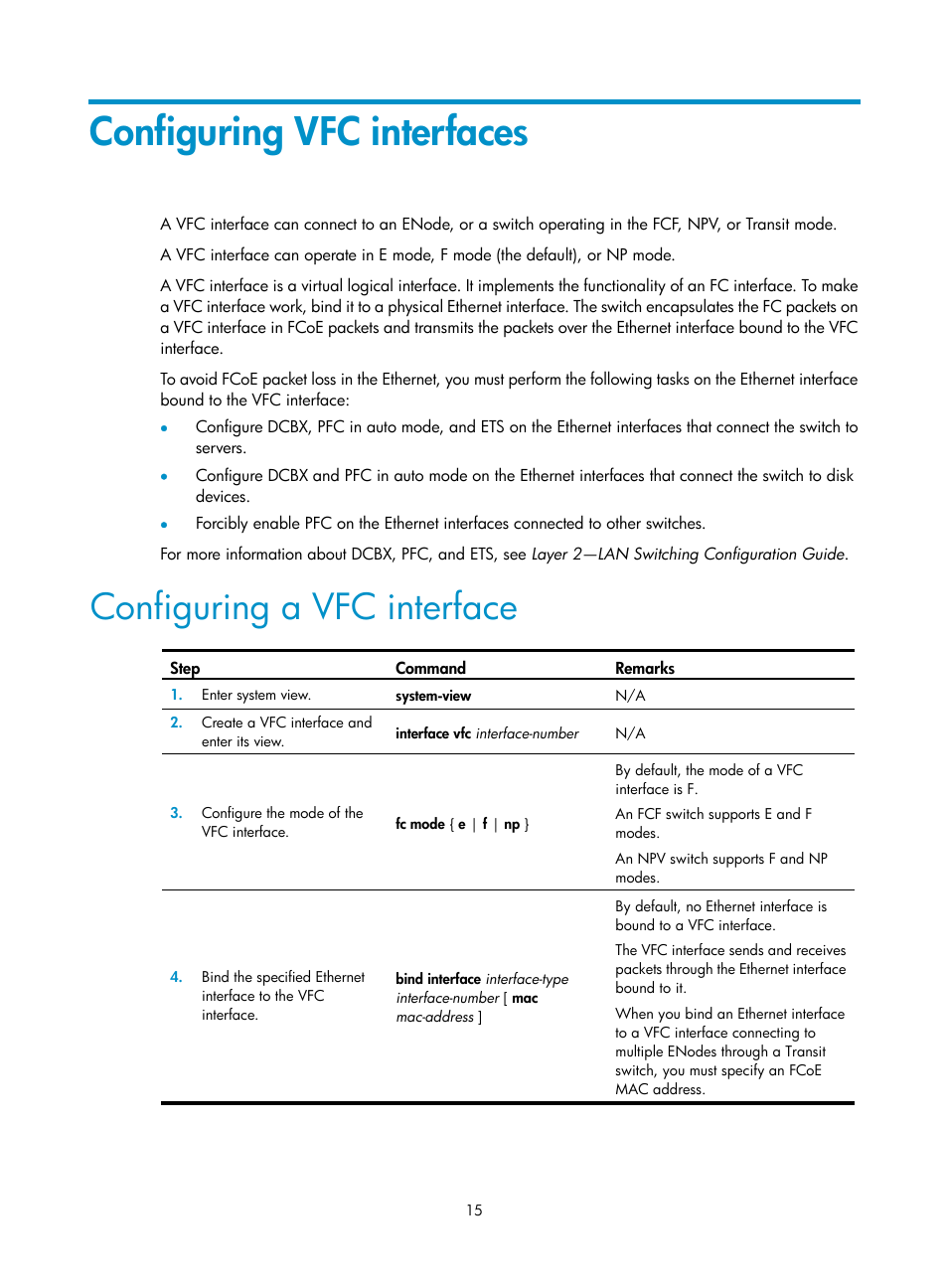 Configuring vfc interfaces, Configuring a vfc interface | H3C Technologies H3C S10500 Series Switches User Manual | Page 26 / 188