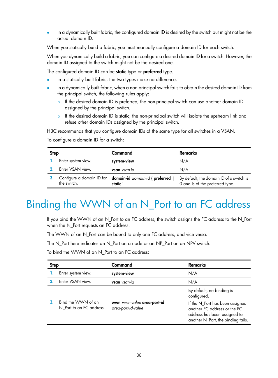 Binding the wwn of an n_port to an fc address | H3C Technologies H3C S10500 Series Switches User Manual | Page 49 / 188