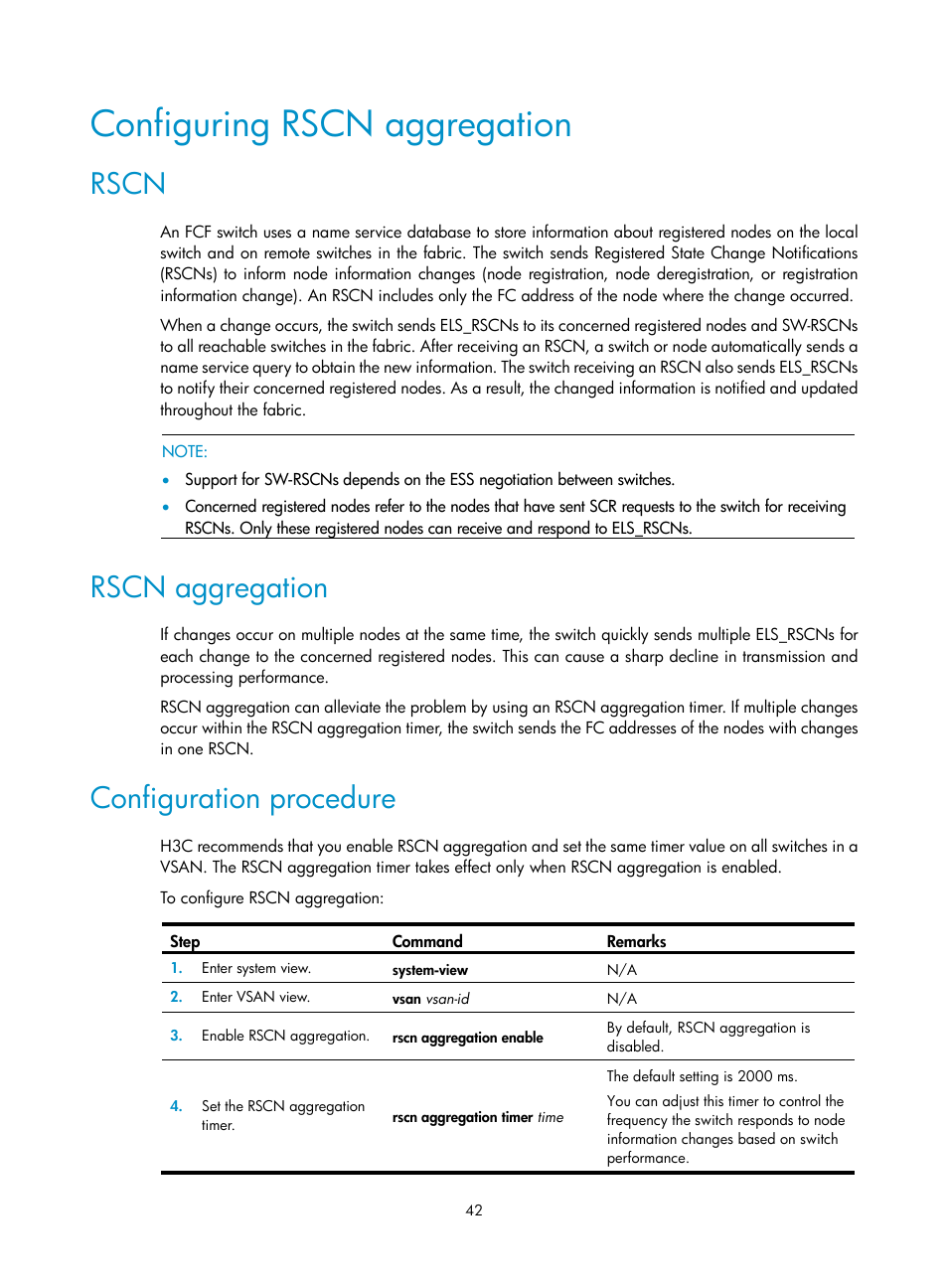 Configuring rscn aggregation, Rscn, Rscn aggregation | Configuration procedure | H3C Technologies H3C S10500 Series Switches User Manual | Page 53 / 188